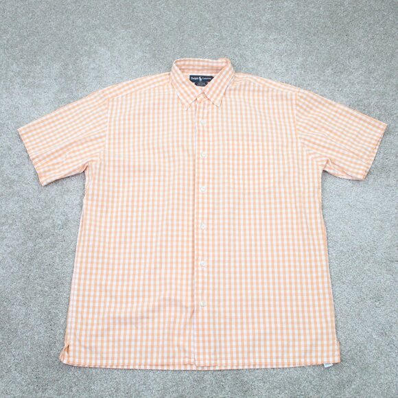 Ralph Lauren Greggor Shirt Mens Medium Orange/White Gingham Cotton S/S Button - Picture 1 of 10